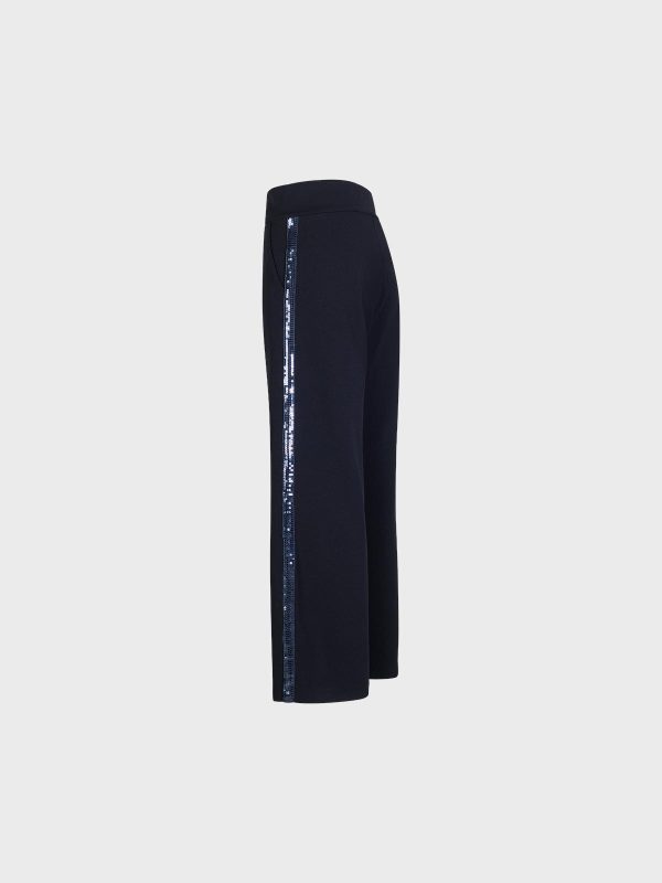 Pantalone In Crepe Con Banda Paillettes